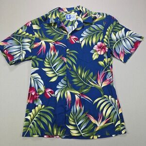 RJC Ltd Mens Hawaiian Aloha Shirt Blue Floral Bird of Paradise Cotton Small 107‎